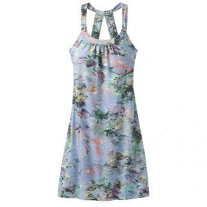 Prana Cantine Halter Dress Woman’s Size S Blue Floral Outdoor Tennis Pickleball